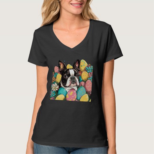 Easter Boston Terrier Spring Flower Dog Paint Spl T-shirt (Voorkant)