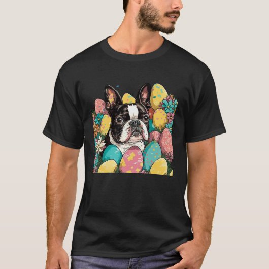 Easter Boston Terrier Spring Flower Dog Paint Spl T-shirt (Voorkant)