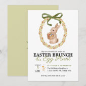 Easter Brunch and Egg Hunt Bunny Floral Invitation Kaart (Voorkant / Achterkant)