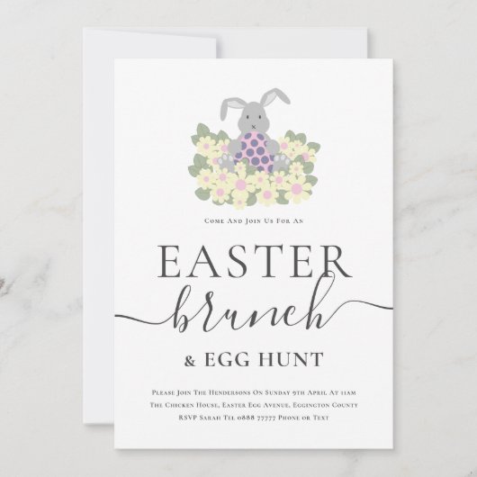 Easter Brunch and Egg Hunt Cute Bunny Invitation Kaart (Voorkant)