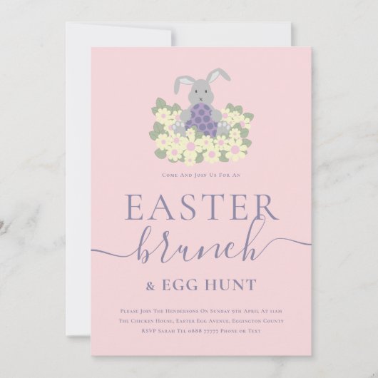 Easter Brunch and Egg Hunt Cute Bunny Pink Kaart (Voorkant)