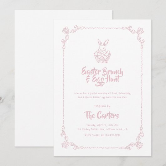 Easter Brunch and Egg Hunt Soft Pink Bunny Kaart (Voorkant / Achterkant)