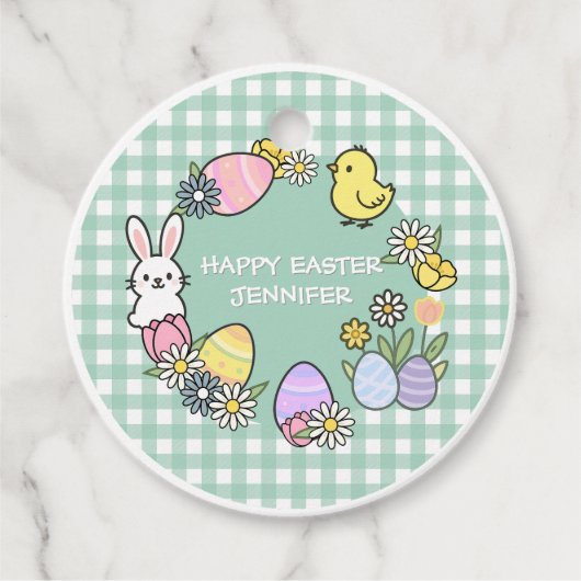 Easter Brunch & Egg Hunt Green Gingham Bedankjes Labels (Voorkant)