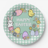 Easter Brunch & Egg Hunt Green Gingham Papieren Bordje (Voorkant)