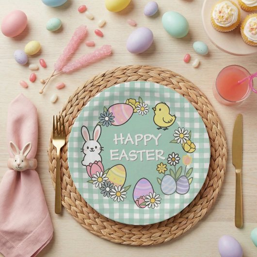Easter Brunch & Egg Hunt Green Gingham Papieren Bordje
