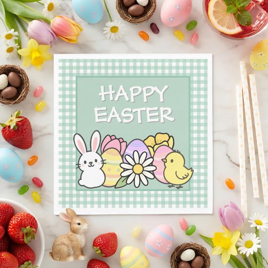 Easter Brunch & Egg Hunt Green Gingham  Servet
