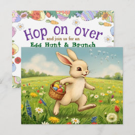Easter Brunch & Egg Hunt Spring Meadow Bunny Uitnodiging Briefkaart