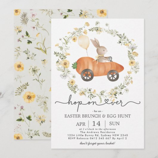 Easter Brunch & Egg Hunt | Wildflower Bunny Kaart (Voorkant / Achterkant)