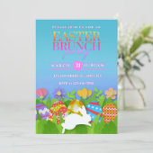 Easter Brunch Party – Colorful Bunny & Eggs Aankondiging (Staand voorkant)