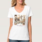 Easter Brushstroke 'He Is Risen' V-Neck T-Shirt (Voorkant)