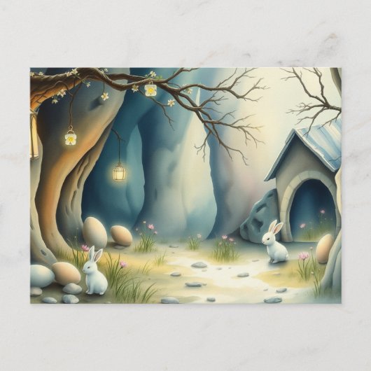 Easter Bunnies and Easter Eggs in the Forest Feestdagenkaart (Voorkant)