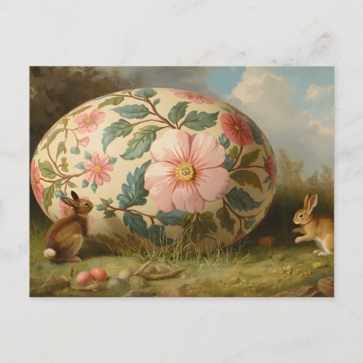Easter Bunnies and Giant Vintage Easter Egg  Feestdagenkaart (Voorkant)