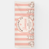 Easter Bunnies Girl 1st Birthday Party Welcome Spandoek (Verticaal)
