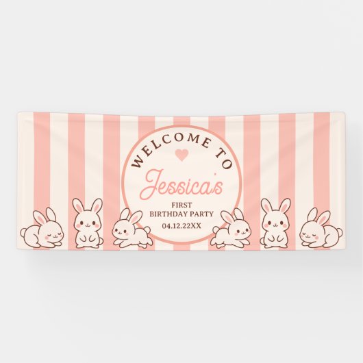 Easter Bunnies Girl 1st Birthday Party Welcome Spandoek (Horizontaal)