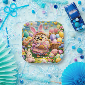 Easter bunny and colourful eggs party design papieren bordje