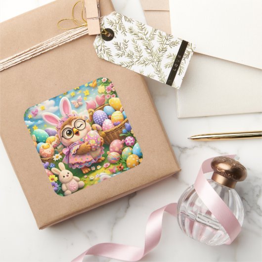Easter bunny and colourful eggs whimsical sticker (Geschenken)