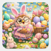 Easter bunny and colourful eggs whimsical sticker (Voorkant)