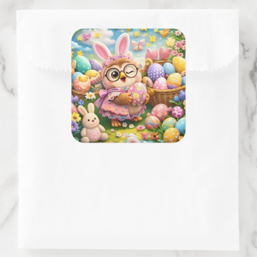 Easter bunny and colourful eggs whimsical sticker (Tas)