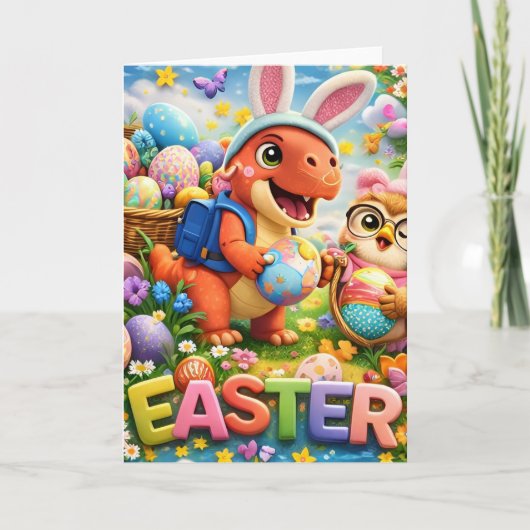 Easter bunny and owl cute spring holiday kaart (Voorkant)