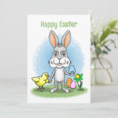 Easter bunny and the cute chicken feestdagenkaart (Staand voorkant)