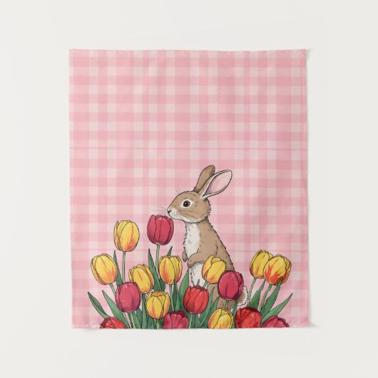 Easter Bunny and Tulips Tapestry - Rustic Home Wandkleed (Voorkant)