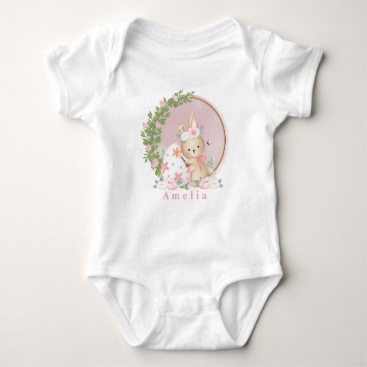 Easter Bunny at Garden Personalized baby bodysuit (Voorkant)