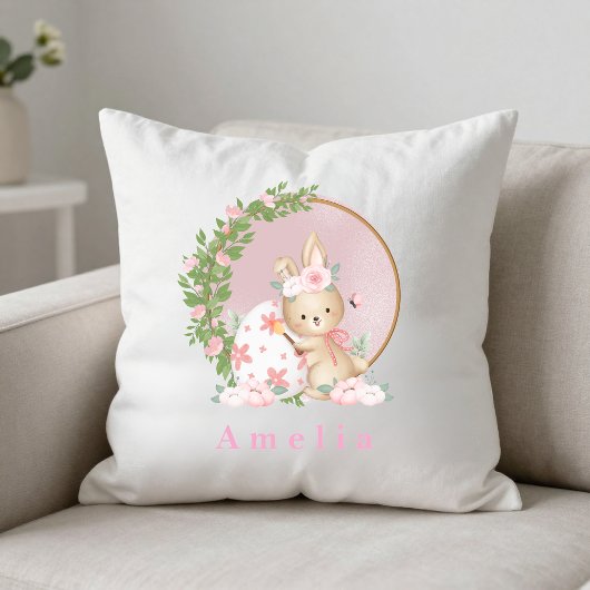 Easter Bunny at Garden Personalized Throw Pillow Kussen