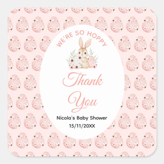 Easter Bunny Baby Shower Vierkante Sticker (Voorkant)
