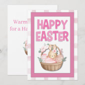 Easter Bunny Basket & Pink Plaid Feestdagenkaart (Voorkant / Achterkant)