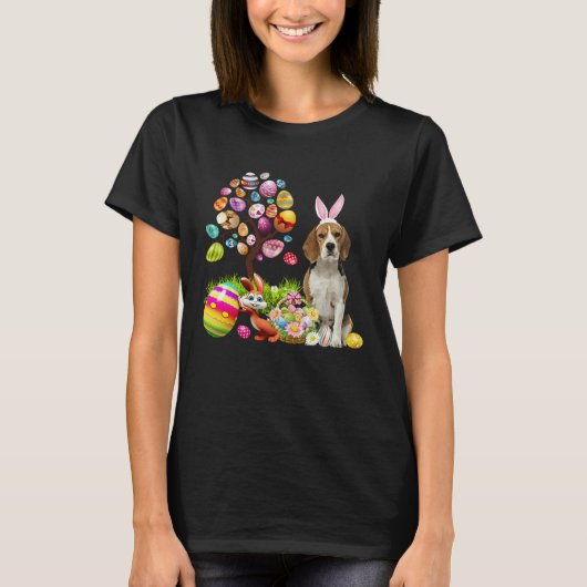 Easter Bunny Beagle Dog Ear Tree Egg Basket T-shirt (Voorkant)