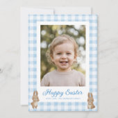 Easter Bunny Blue Gingham Photo Feestdagenkaart (Voorkant)