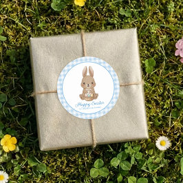 Easter Bunny Blue Watercolor Gingham Ronde Sticker