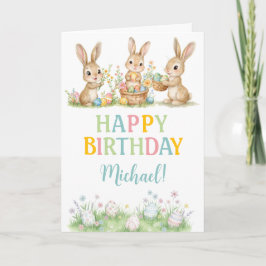 Easter Bunny Boy First Birthday Greeting Card Kaart