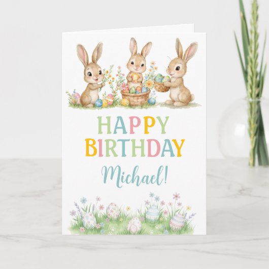 Easter Bunny Boy First Birthday Greeting Card Kaart (Voorkant)