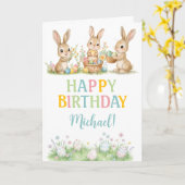 Easter Bunny Boy First Birthday Greeting Card Kaart (Gele Bloem)