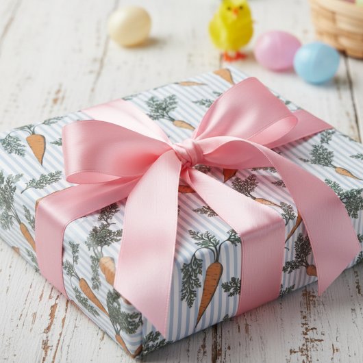 Easter Bunny Carrots & Blue Stripes Cadeaupapier