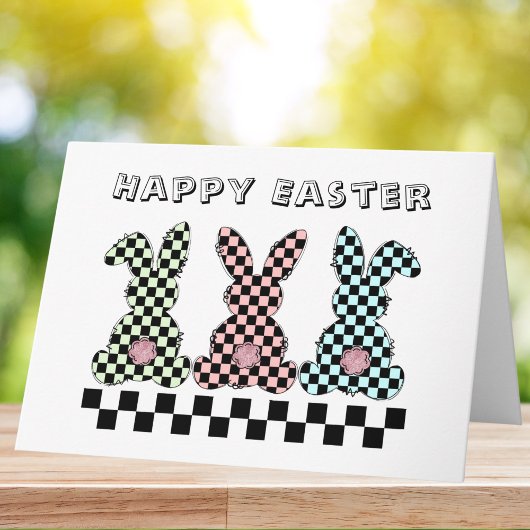 Easter Bunny Checkerboard Pastel Egg-stra Special Kaart