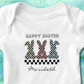 Easter Bunny Checkerboard Pink Green Teal Monogram Romper