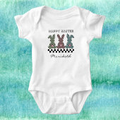 Easter Bunny Checkerboard Pink Green Teal Monogram Romper