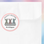 Easter Bunny Checkerboard Pink Green Teal Monogram Ronde Sticker