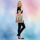 Easter Bunny Checkerboard Pink Green Yellow Name Tote Bag