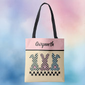 Easter Bunny Checkerboard Pink Green Yellow Name Tote Bag