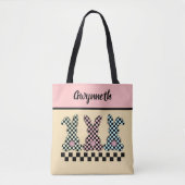 Easter Bunny Checkerboard Pink Green Yellow Name Tote Bag (Voorkant)