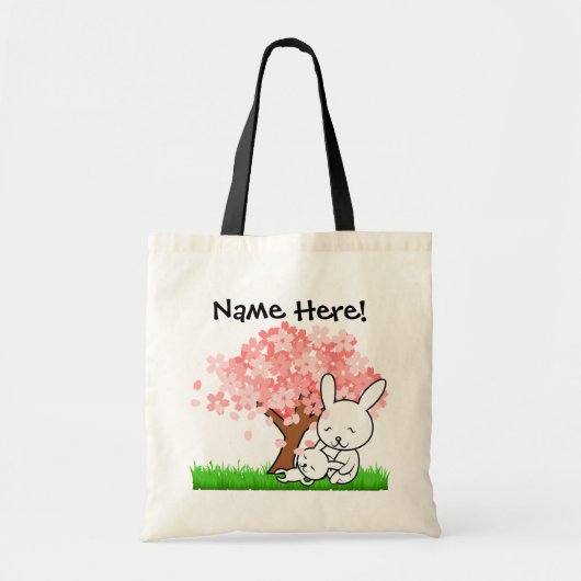 Easter Bunny Cherry Blossom Tree Kids Egg Hunt Tote Bag (Voorkant)