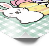 Easter Bunny Chick Eggs Green Gingham Foto Afdruk (Hoek)