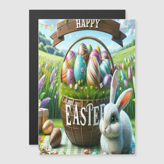 Easter Bunny Chocolate Egg Magnetische Uitnodiging (Voorkant / Achterkant)