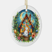 Easter Bunny Church Eggs Glas in lood Flowers Keramisch Ornament (Rechts)