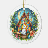 Easter Bunny Church Eggs Glas in lood Flowers Keramisch Ornament (Links)