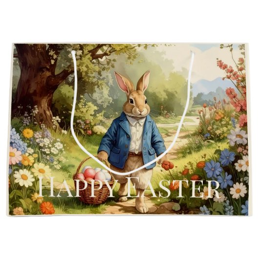 Easter Bunny Collecting Easter Eggs Groot Cadeauzakje (Voorkant)