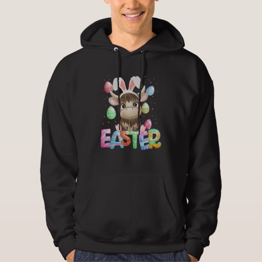 Easter Bunny Cow   Easter Highland Cow Hoodie (Voorkant)